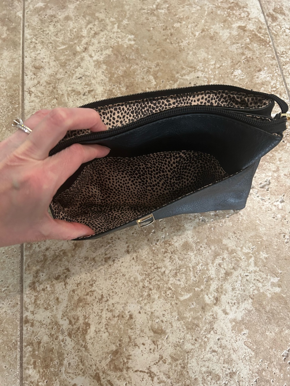 Black Leather Women’s Clutch with Gold Hardware - Picture 5 of 6